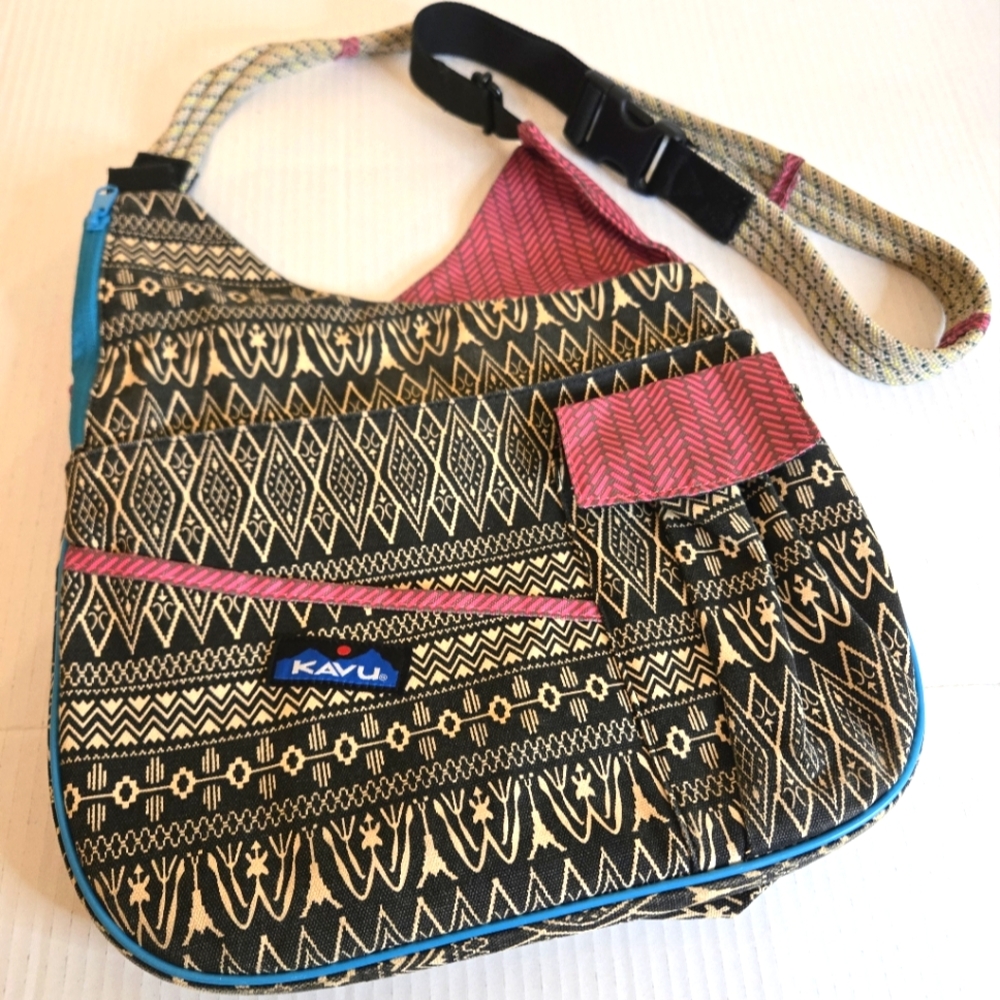 Kavu Pink and Black Crossbody Bag with Bohemian Style